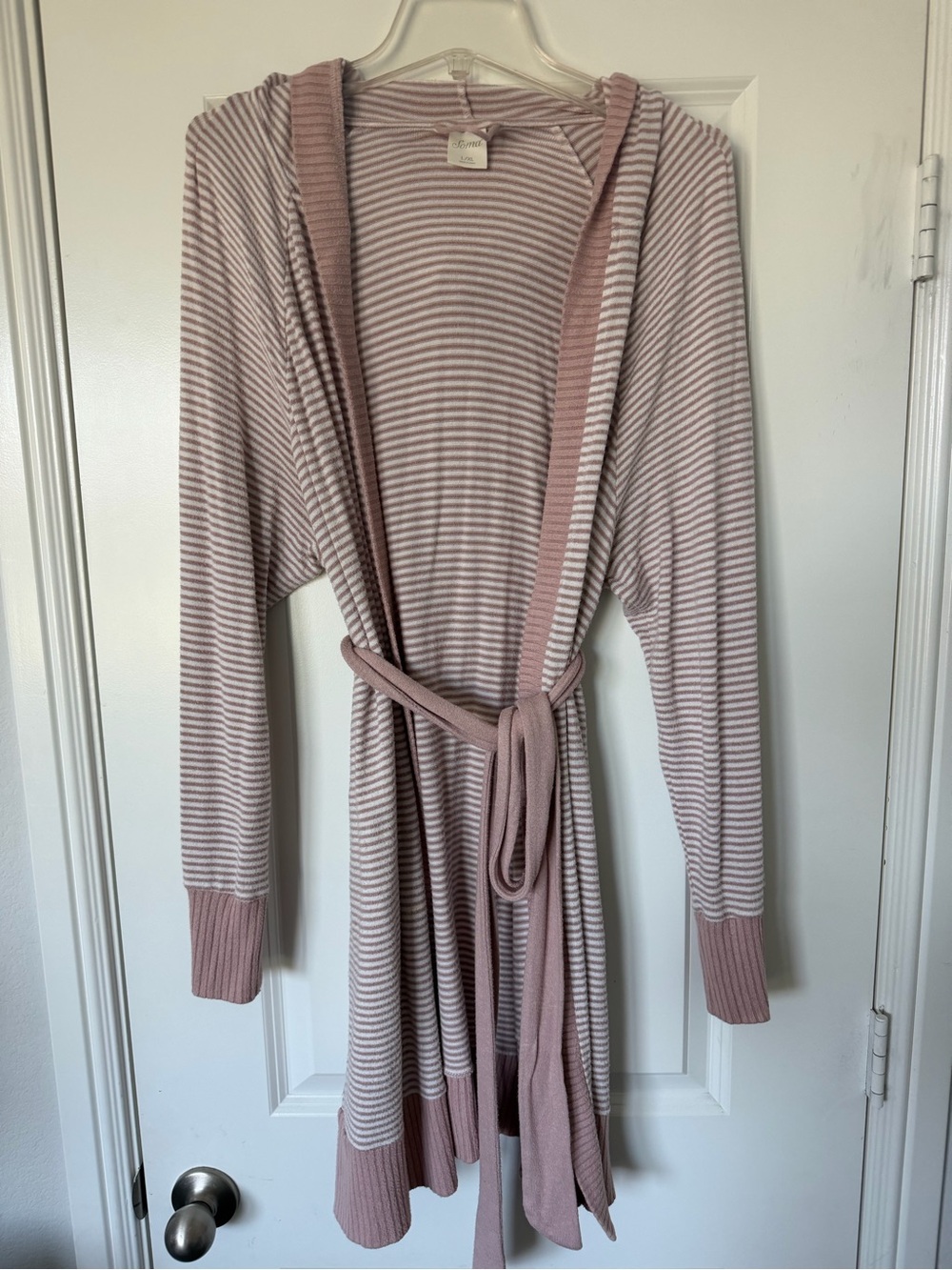 Soma Pink and White Striped Hooded Robe